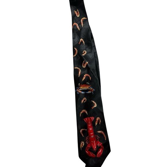 Vintage 1997 Designs By A. Rogers Men's Black Seafood Crab Lobster Neck Tie - Picture 1 of 3